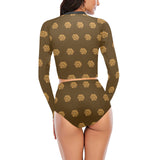 Hex Brown & Tan Women Long Sleeve Bikini Set