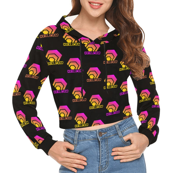 Hex Color Dot Com Black Women's All Over Print Cropped Hoodie