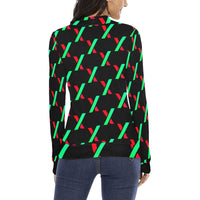 PulseX Black Women's All Over Print Mock Neck Sweater