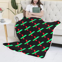 PulseX Black Pom Pom Fringe Blanket 60"x80"