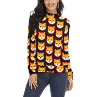 Shiba Inu Black Women's All Over Print Mock Neck Sweater