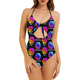 Hex Pulse TEXT Black Backless Bow Hollow Out Swimsuit