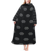 Hex Black & Grey Blanket Robe with Sleeves for Adults