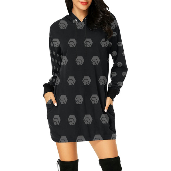 Hex Black & Grey Women's All Over Print Hoodie Mini Dress