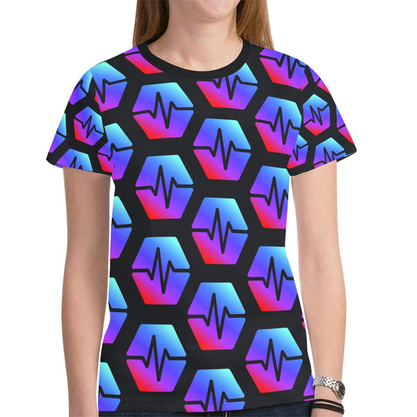 Pulse Black Women's All Over Print Mesh Cloth T-shirt