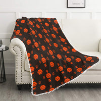 5555 Orange Pom Pom Fringe Blanket 60"x80"