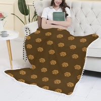 Hex Brown & Tan Pom Pom Fringe Blanket 60"x80"