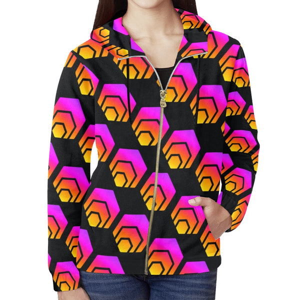 Hex Black Women's All Over Print Full Zip Hoodie