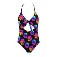 Hex Pulse Combo Black Backless Bow Hollow Out Swimsuit