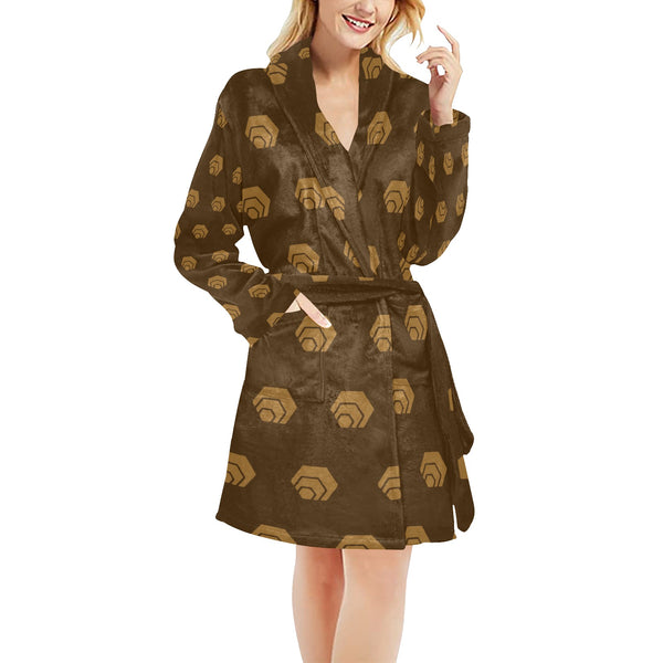 Hex Brown & Tan Women's All Over Print Fleece Robe