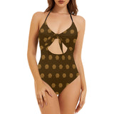 Hex Brown & Tan Backless Bow Hollow Out Swimsuit