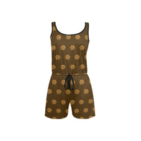 Hex Brown & Tan Women's All Over Print Sleeveless Short Jumpsuit