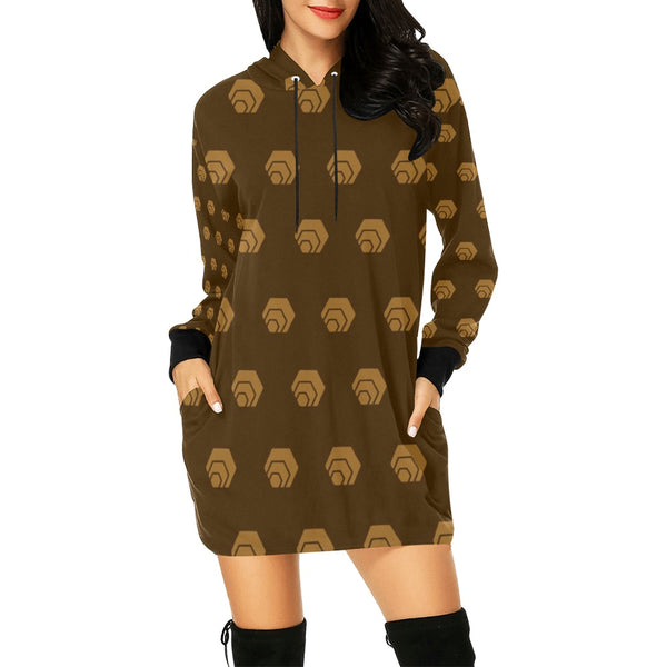 Hex Brown & Tan Women's All Over Print Hoodie Mini Dress