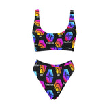 Hex Pulse TEXT Black Special Edition Sport Top & High-Waisted Bikini Swimsuit - Crypto Wearz