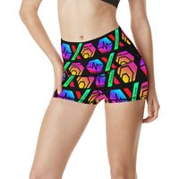 HPXdotCOM Black Women's All Over Print Yoga Shorts