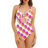 Hex Backless Bow Hollow Out Swimsuit