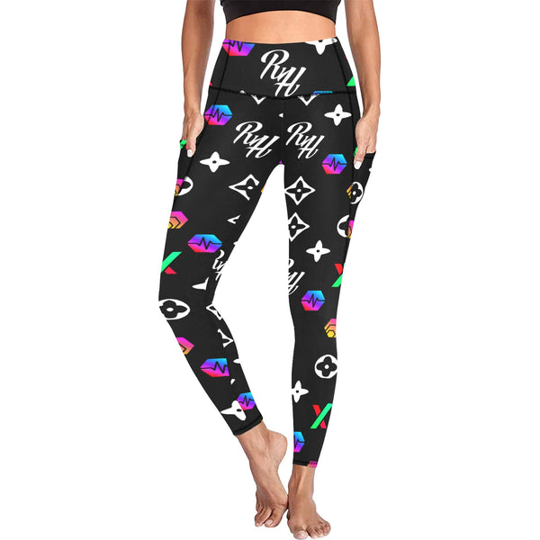 RH HPX Color White All Over Print High Waist Leggings with Pockets