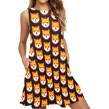 Shiba Inu Black Sleeveless Tank Dress with Pockets