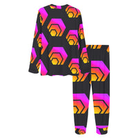 Hex Black Tapered Women's All Over Print Pajama Set with Trouser Opening