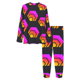 Hex Black Tapered Women's All Over Print Pajama Set with Trouser Opening