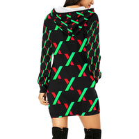 PulseX Black Women's All Over Print Hoodie Mini Dress