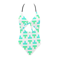 Thetas Colored Backless Bow Hollow Out Swimsuit