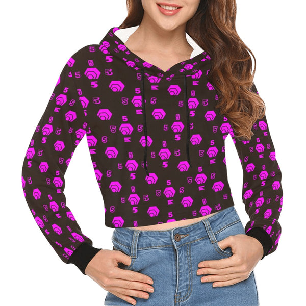 5555 Pink Women's All Over Print Cropped Hoodie