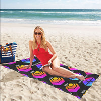 Hex Pulse TEXT Black Beach Mat  32" x 71"