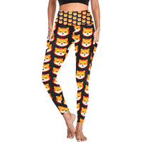 Shiba Inu Black All Over Print High Waist Leggings with Pockets