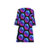 Pulse Black Half Sleeves V-Neck Mini Dress