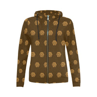 Hex Brown & Tan Women's All Over Print Full Zip Hoodie