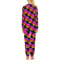 Hex Black Women's All Over Print Pajama Set with Trouser Opening