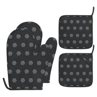 Hex Black & Grey Heat Resistant Oven Mitt With Pot Holder (Four Pieces Set)