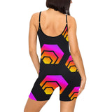 Hex Black Tapered Women's Spaghetti Strap Short Yoga Bodysuit