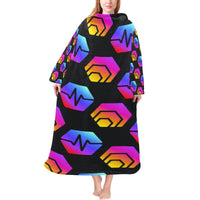 Hex Pulse Combo Black Blanket Robe with Sleeves for Adults