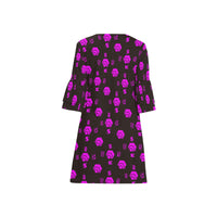 5555 Pink Half Sleeves V-Neck Mini Dress
