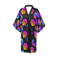 Hex Pulse Combo Black Women's Short Kimono Robe