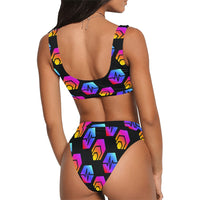 Hex Pulse Combo Black Sport Top & High-Waisted Bikini Swimsuit - Crypto Wearz