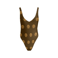 Hex Brown & Tan Women's Halter Straps Backless Swimsuit