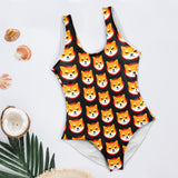 Shiba Inu Black Women's Low Back One Piece Swimsuit