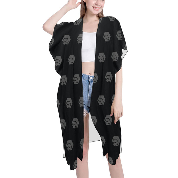Hex Black & Grey Mid-Length Side Slits Chiffon Cover Up