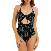 Litecoins Black & Grey Backless Bow Hollow Out Swimsuit
