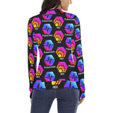 Hex Pulse TEXT Black Women's All Over Print Mock Neck Sweater
