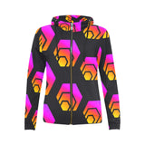 Hex Black Tapered Women's All Over Print Full Zip Hoodie