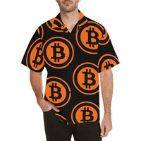Bitcoin Black & Orange Men's All Over Print Hawaiian Shirt
