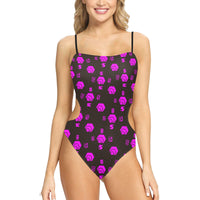 5555 Pink Women Cut Out Sides One Piece Swimsuit