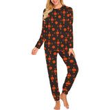 5555 Orange Women's All Over Print Pajama Set with Trouser Opening