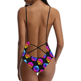 Hex Pulse Combo Black Women's Lacing Backless One-Piece Swimsuit - Crypto Wearz