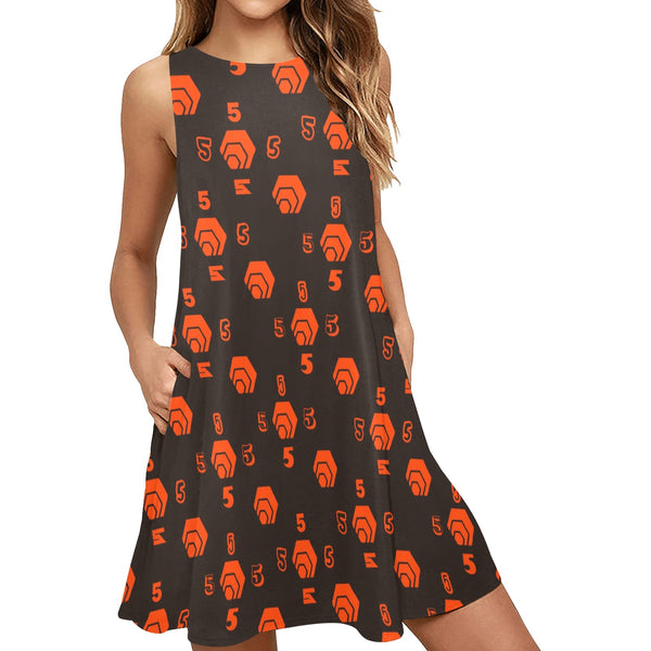 5555 Orange Sleeveless Tank Dress with Pockets
