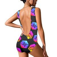 Hex Pulse Combo Black Women's Low Back One Piece Swimsuit